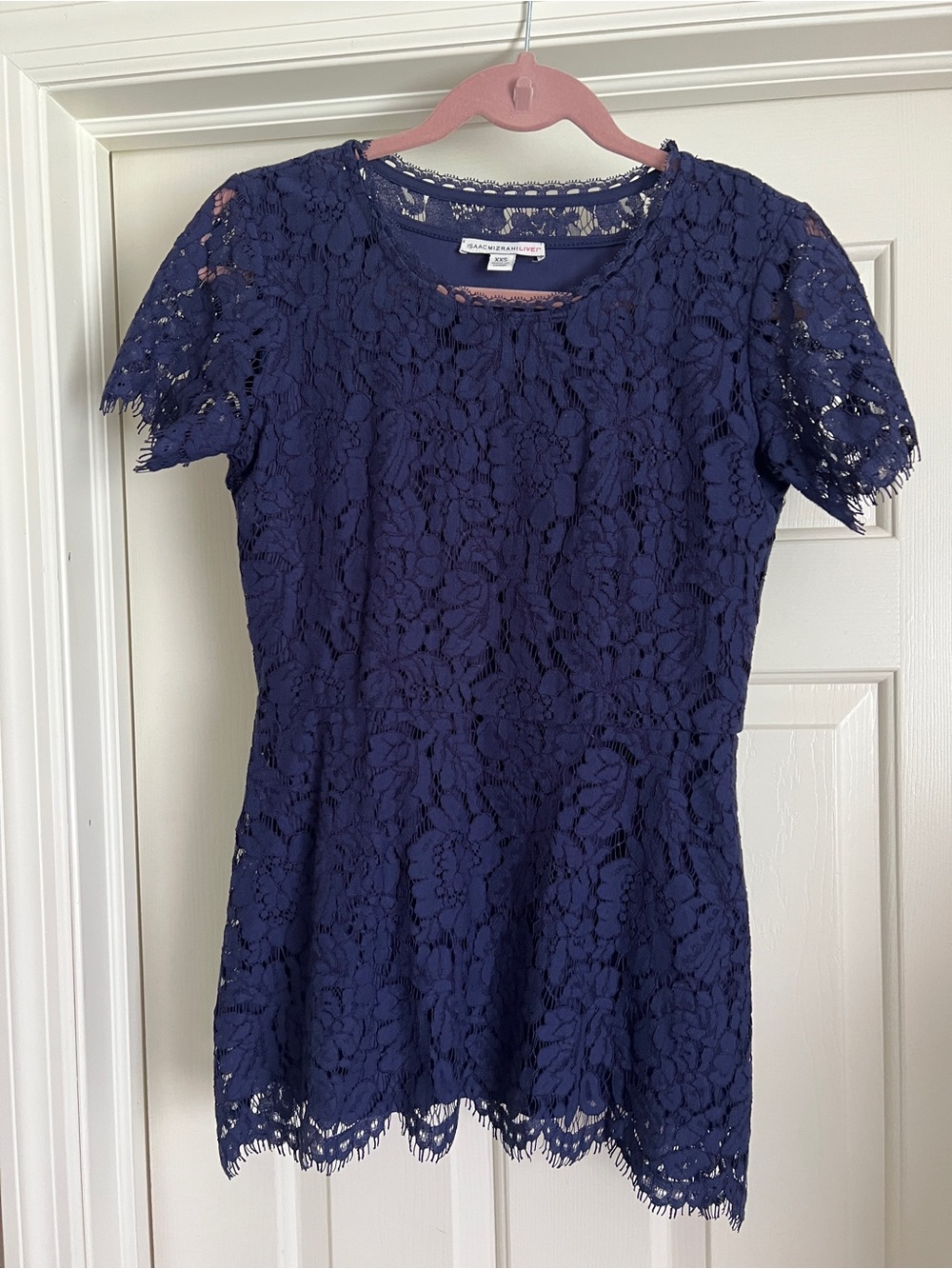 Isaac Mizrahi Navy Blue Lace Short Sleeve Blouse
